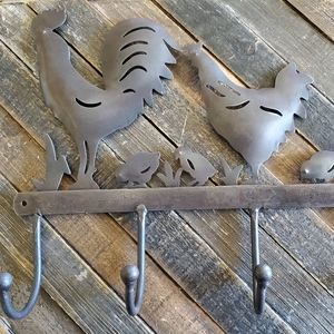 Rooster Hen Rack 4 Hook Towel Hat Coat Hanger Wall